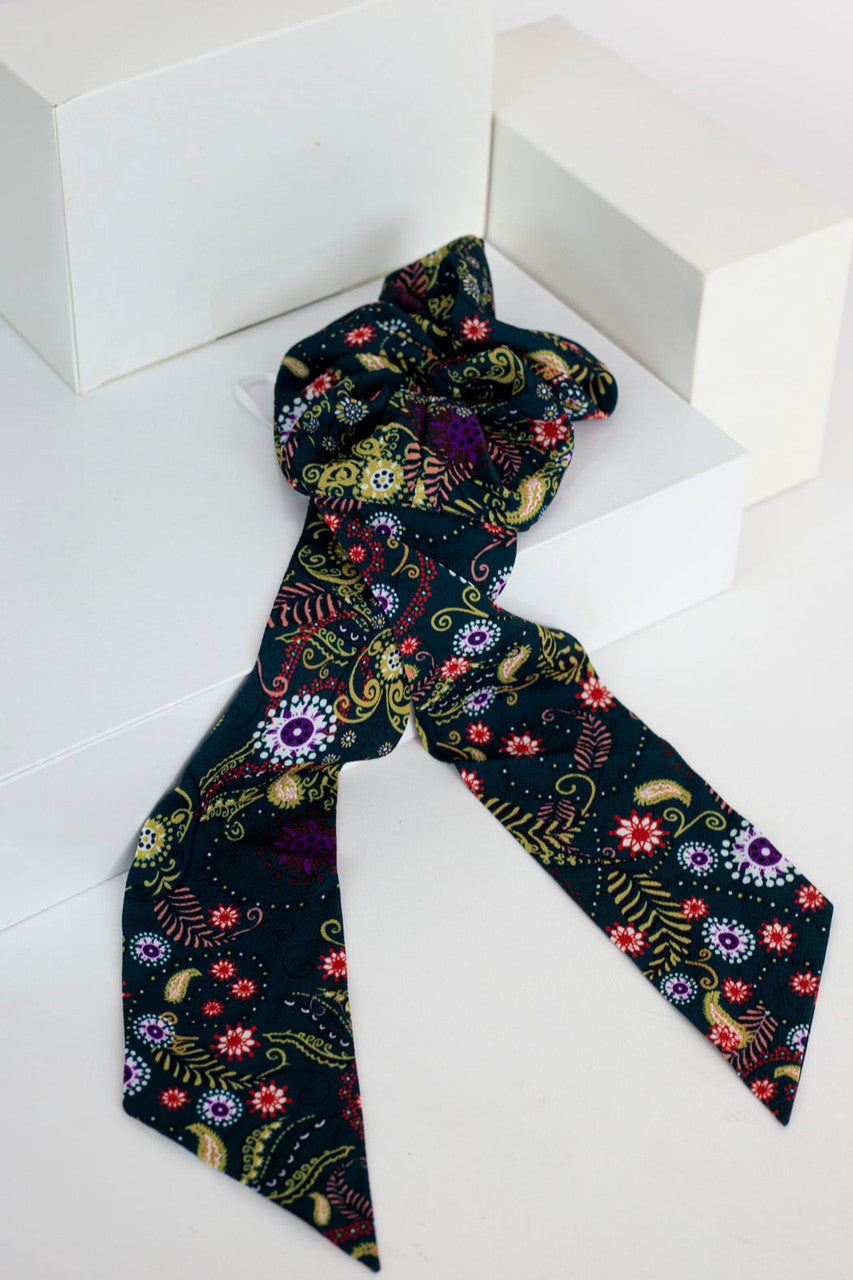 Dark Green Floral Scrunchie
