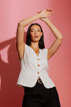 White Self Stripe Tailored Vest
