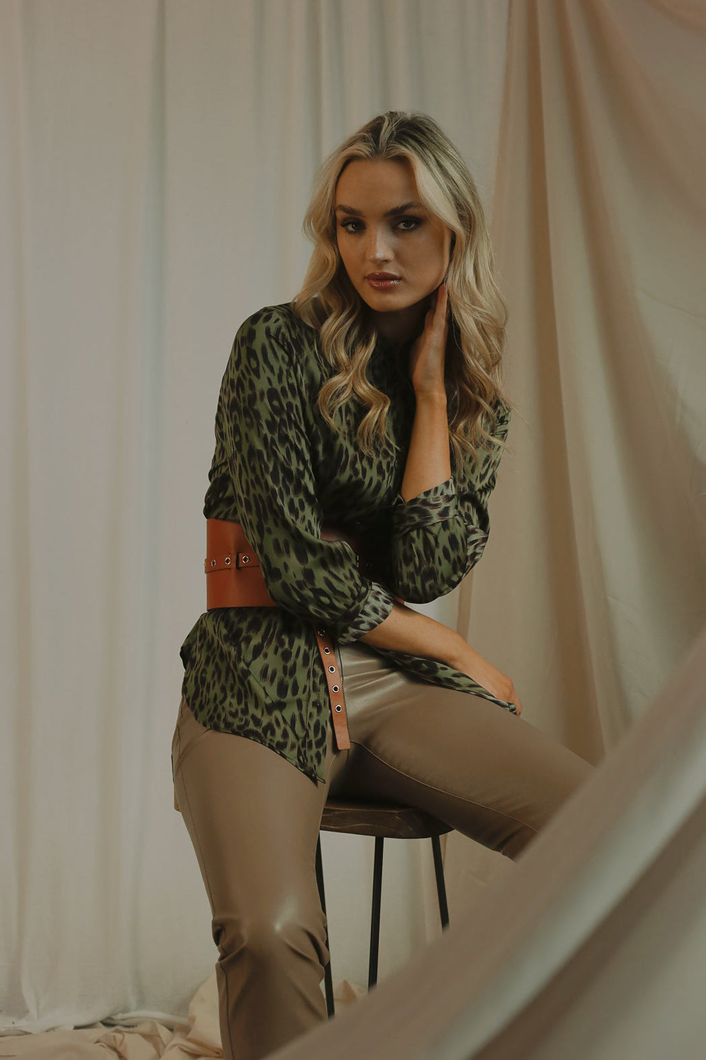 Khaki Animal Silky Asana Shirt - SALE
