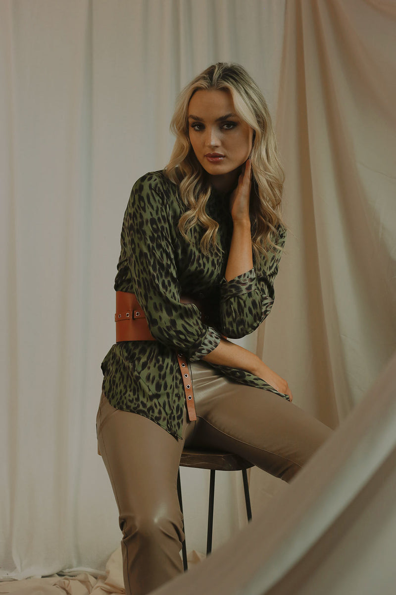 Khaki Animal Silky Asana Shirt - SALE