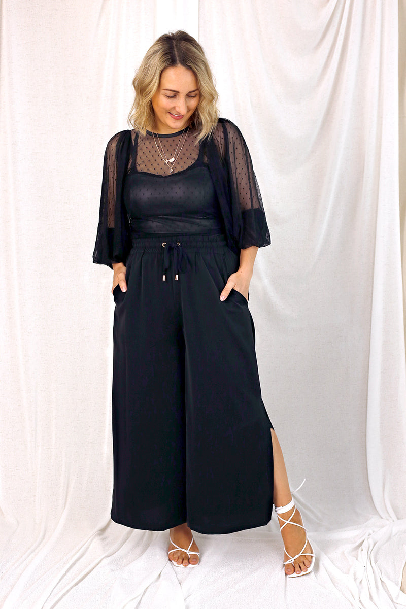 Pinspot Mesh Puff Sleeve Top- Black - SALE