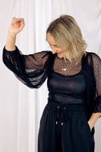 Pinspot Mesh Puff Sleeve Top- Black - SALE