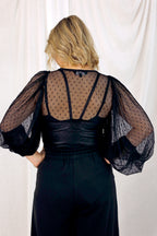 Pinspot Mesh Puff Sleeve Top- Black - SALE
