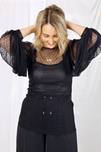Pinspot Mesh Puff Sleeve Top- Black - SALE