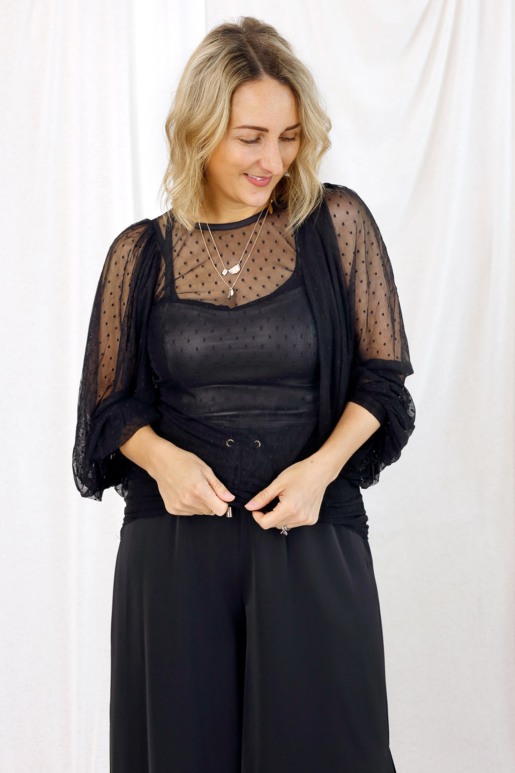Pinspot Mesh Puff Sleeve Top- Black - SALE