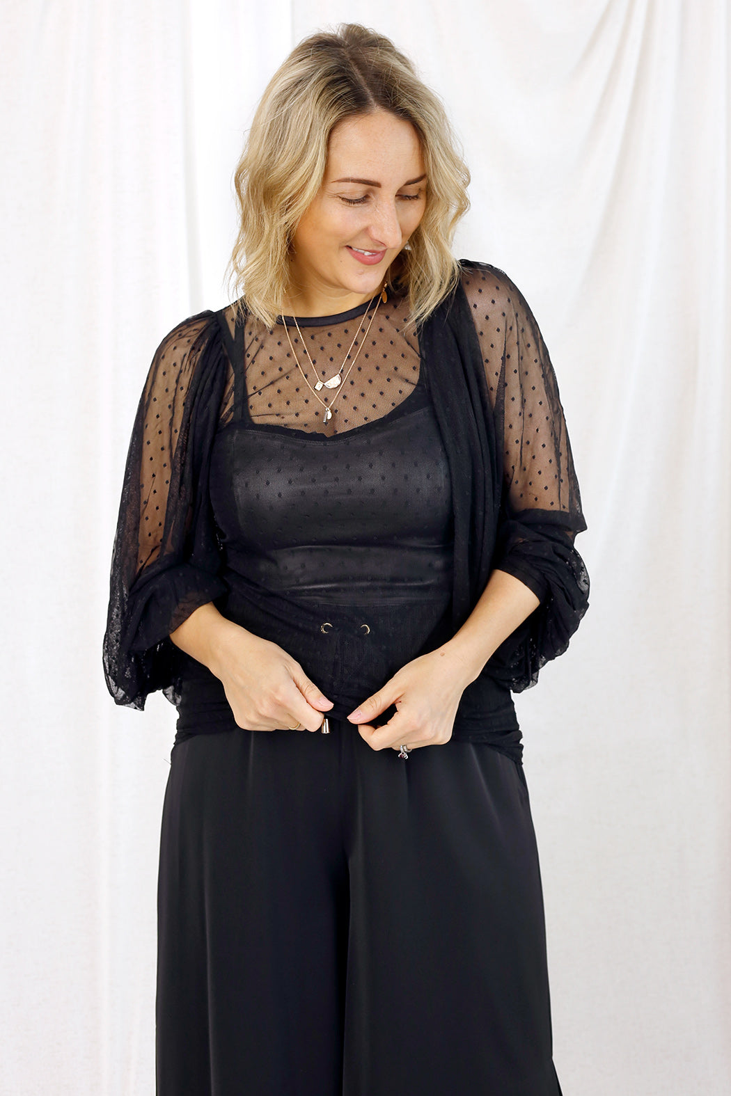 Pinspot Mesh Puff Sleeve Top- Black - SALE