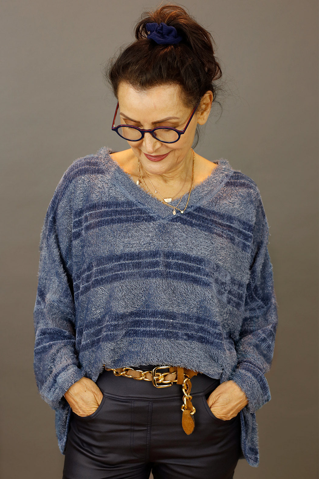 Chambray Fluffy Stripe Jumper - FINAL SALE