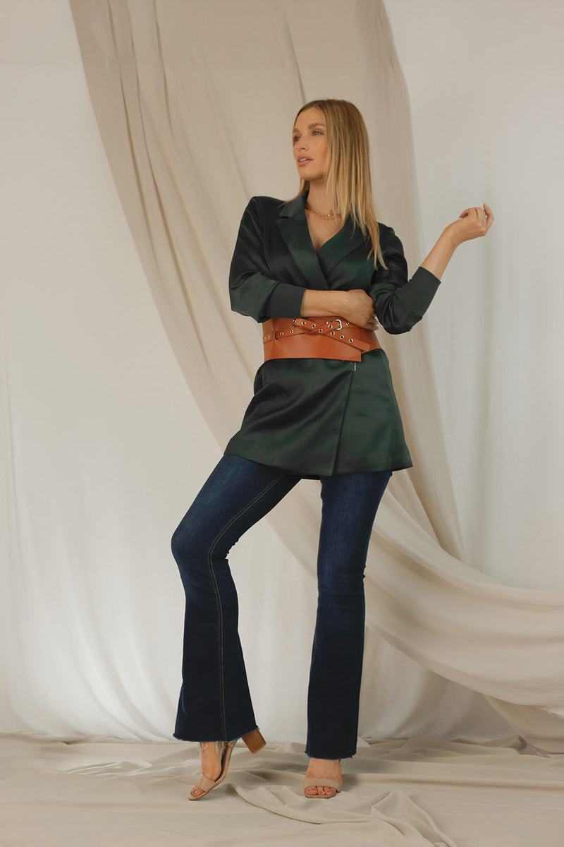 Teal Satin Zippy Blazer - SALE
