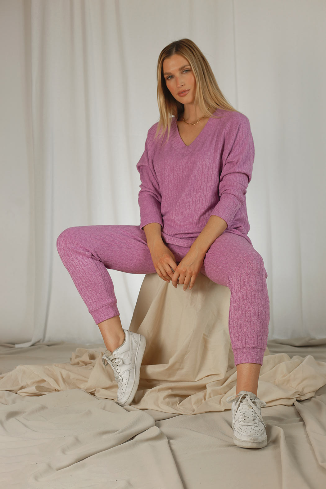 Fuschia Cable Woolly Lounge Pant - FINAL SALE