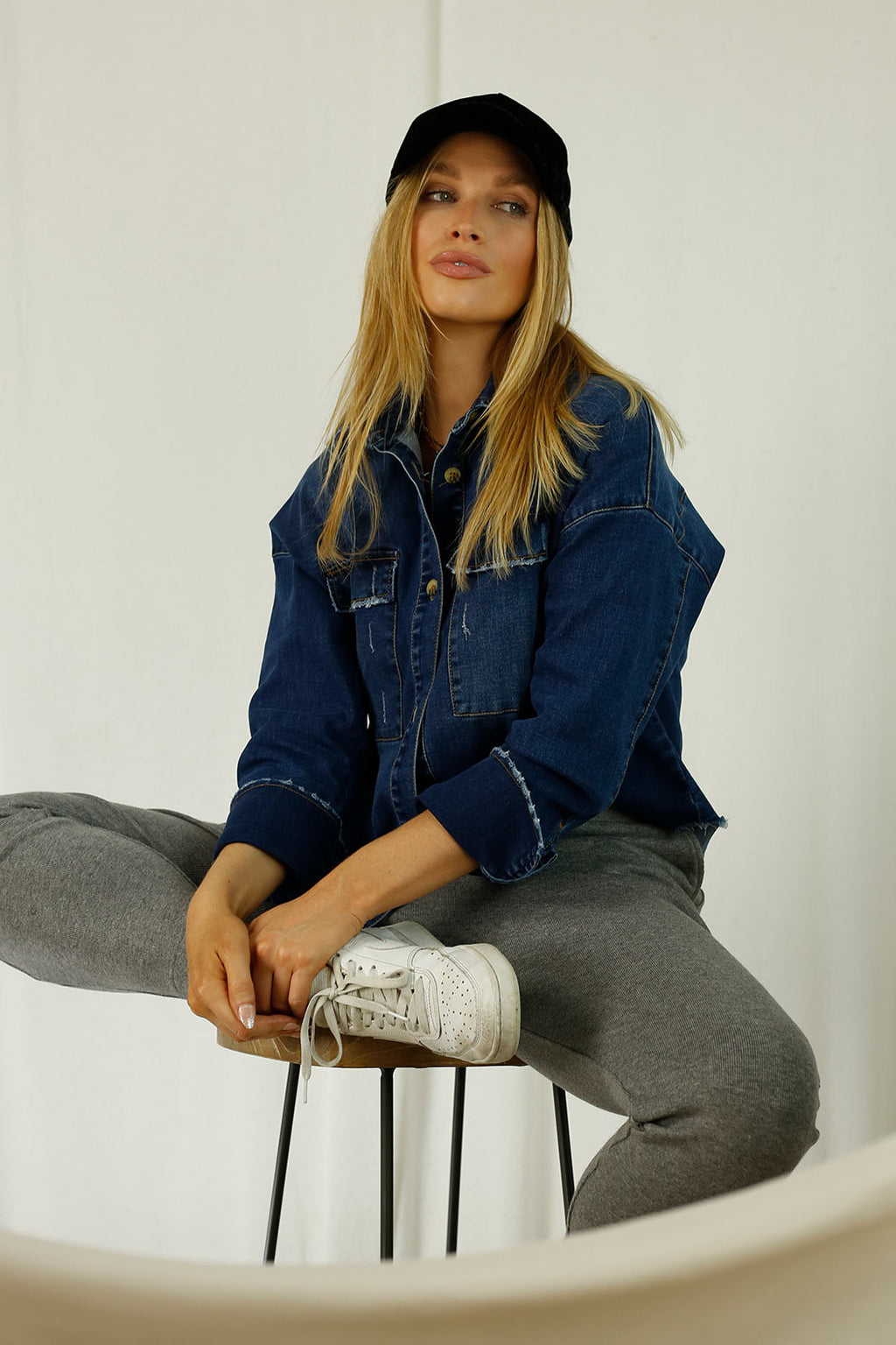 Mid Denim Crop Shacket - SALE