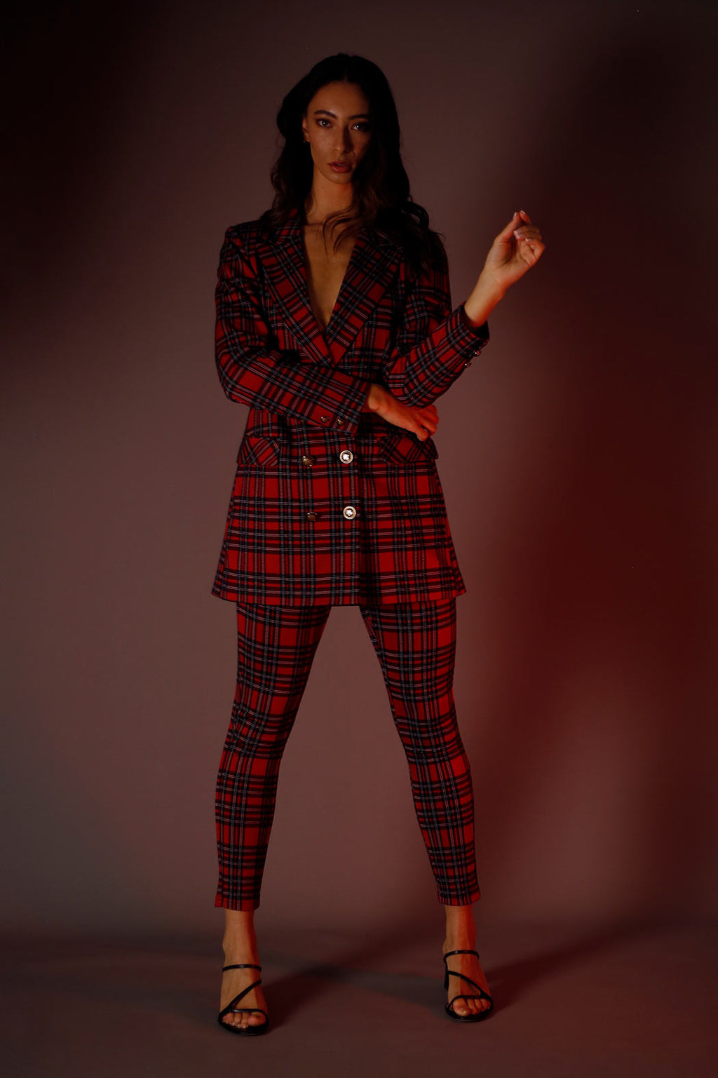 Red Tartan Ponte Slim Pant