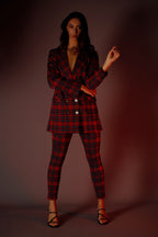 Red Tartan Ponte Slim Pant