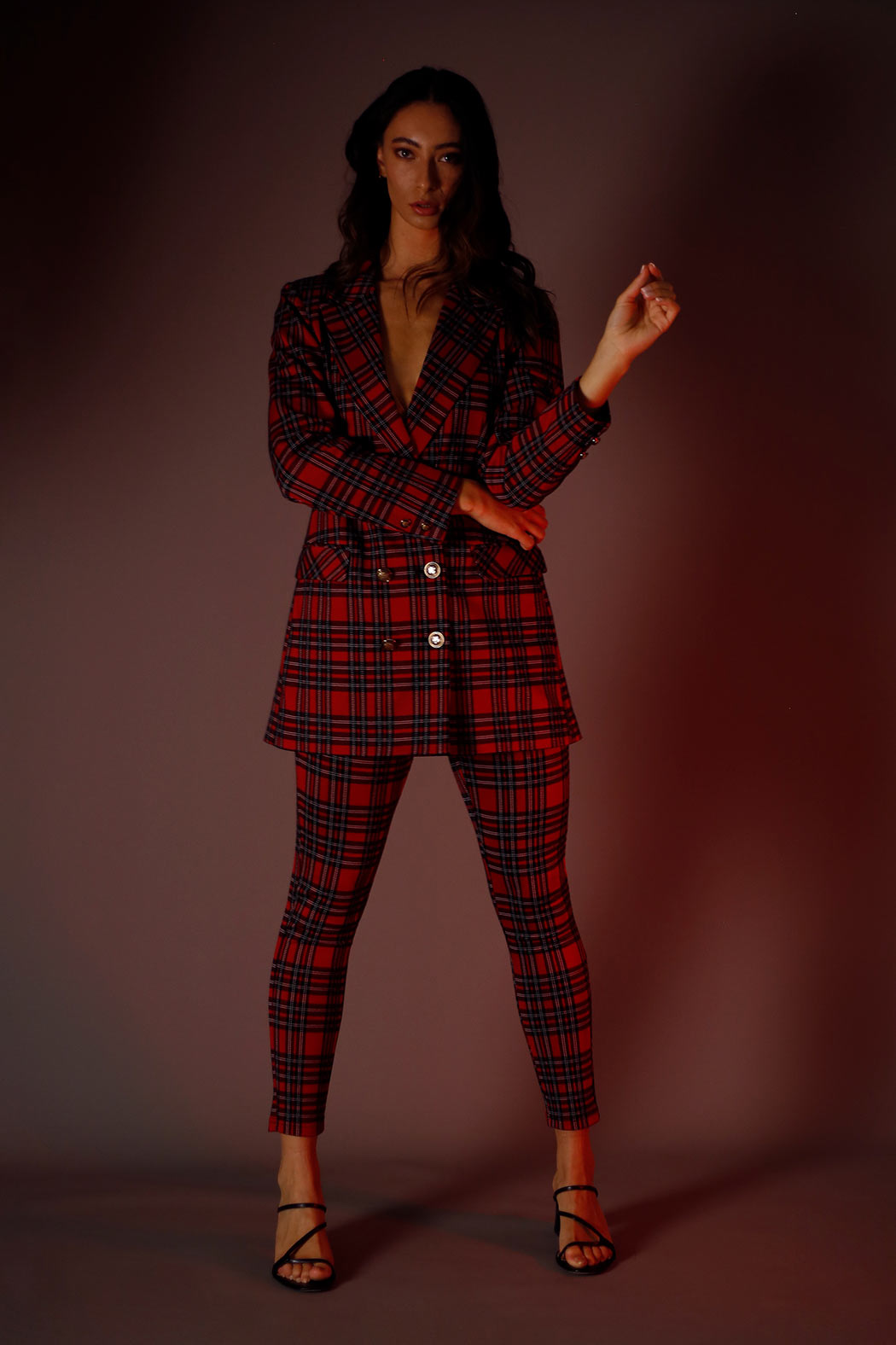 Red Tartan Ponte Slim Pant