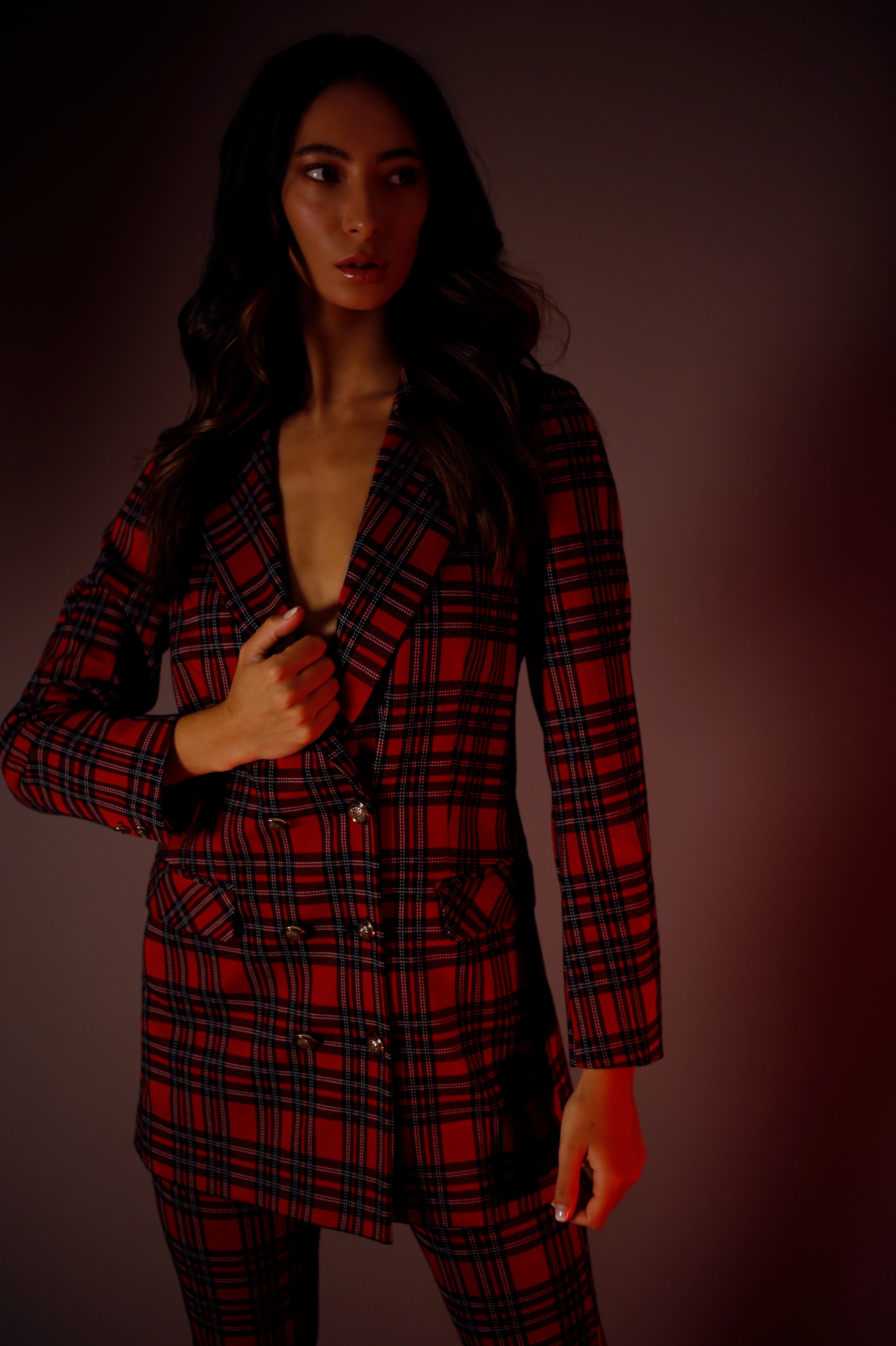 Red Tartan Ponte Blazer