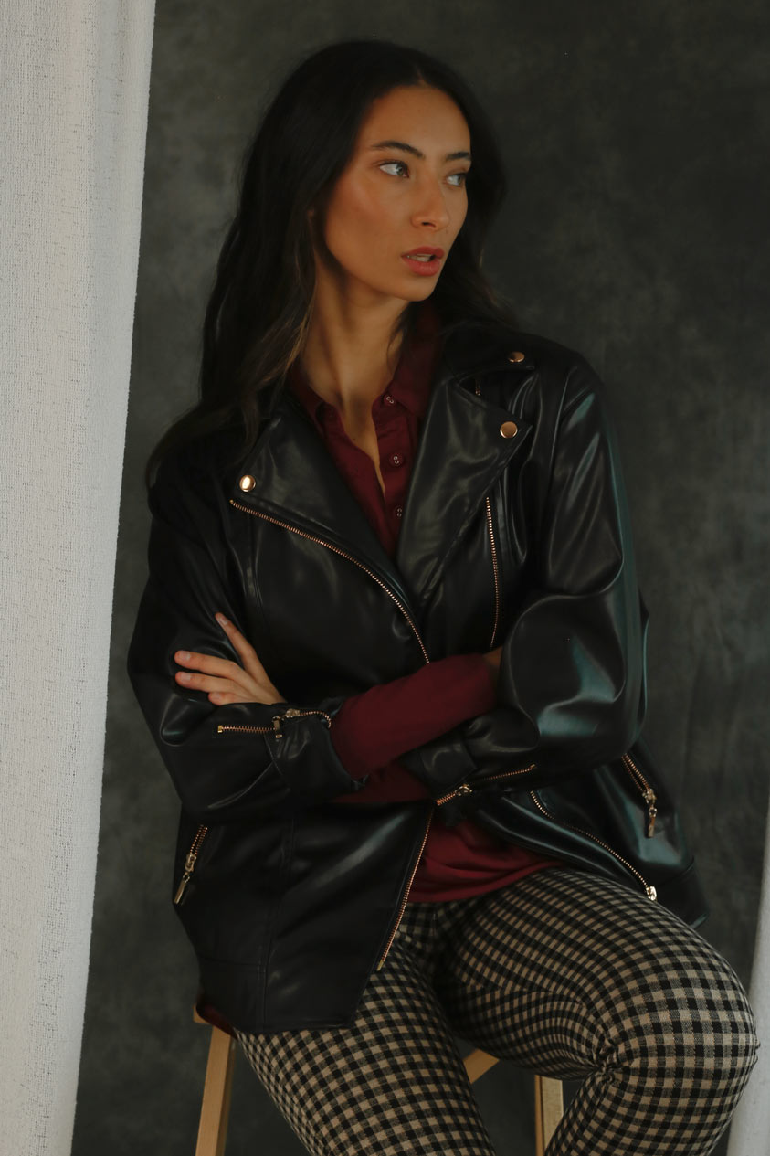 Black Biker Jacket - Vegan Leather - SALE