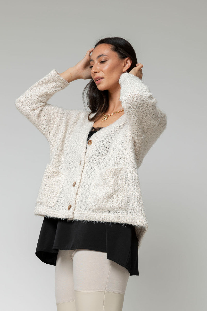 Ivory Fluffy Pocket Cardi - Sale