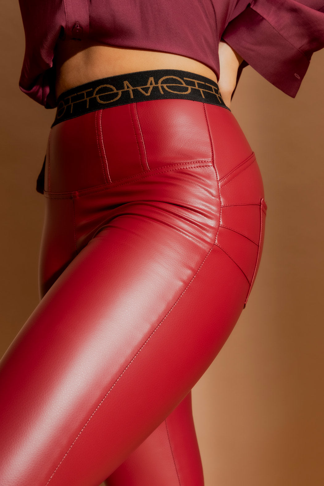 Deep Red Croc Coated Miracle Pant