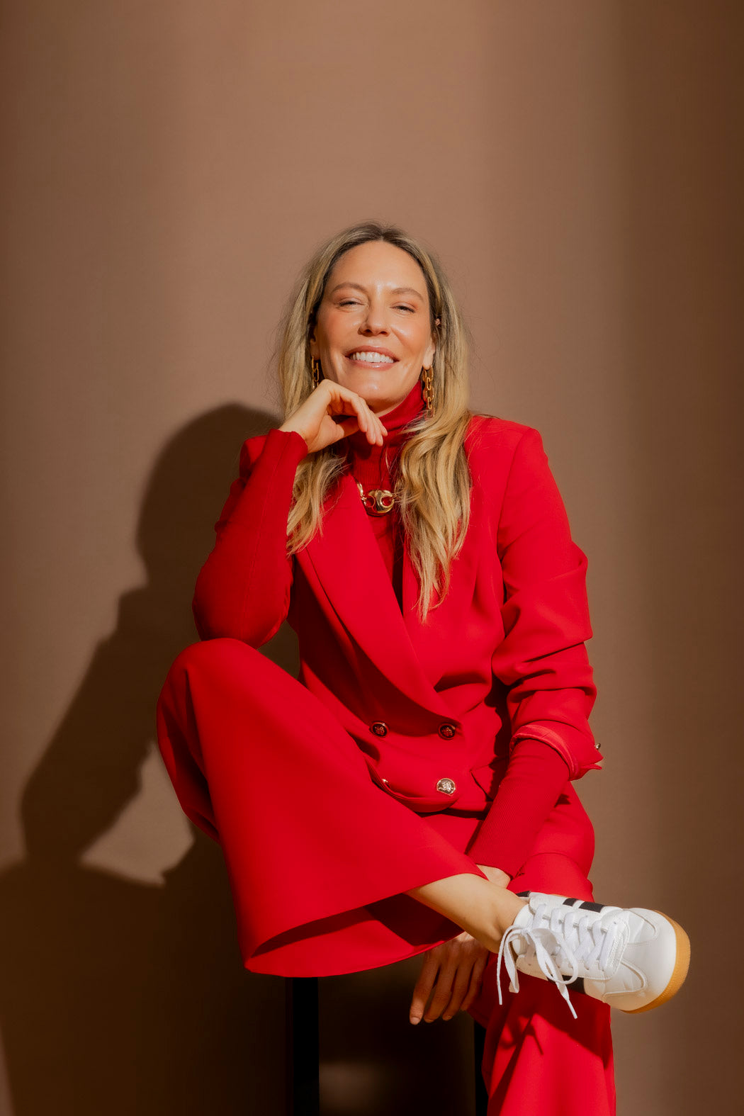 Red Euro Double Breasted Blazer