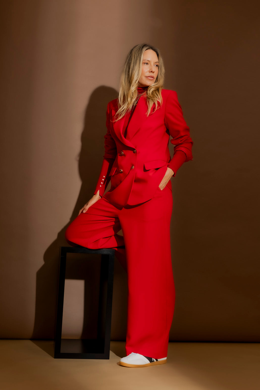 Red Euro Double Breasted Blazer