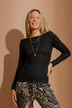 Black Tencel Long Sleeve Lust Top