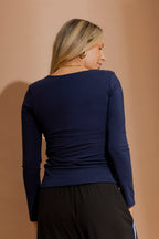 Navy Tencel Long Sleeve Lust Top