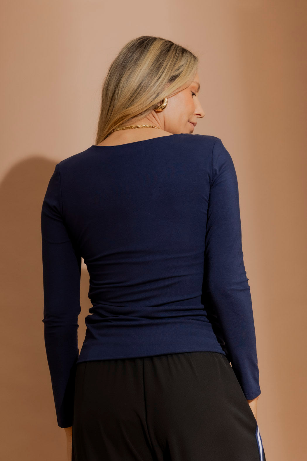 Navy Tencel Long Sleeve Lust Top