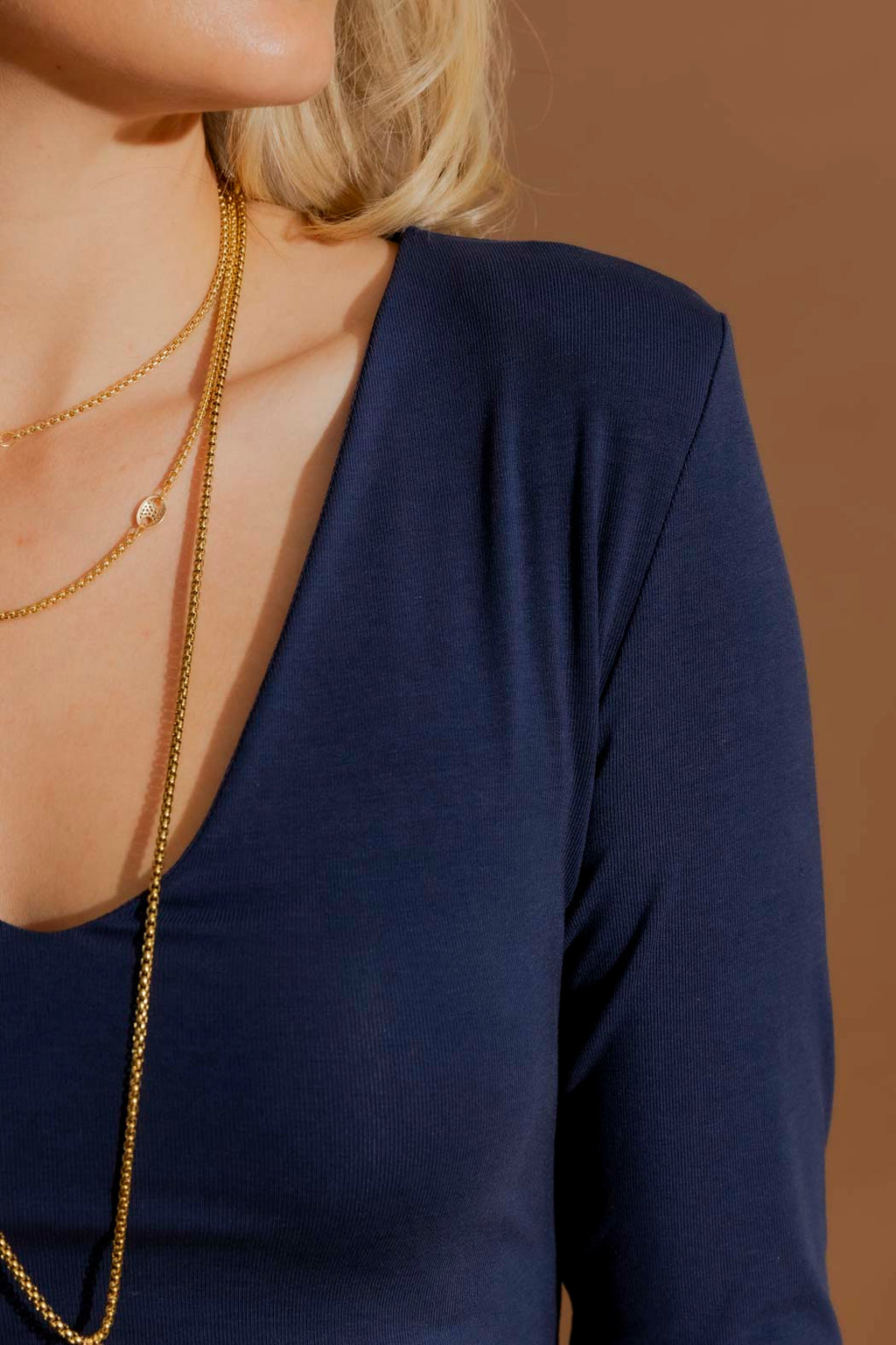 Navy Tencel Long Sleeve Lust Top