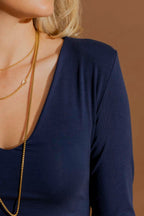 Navy Tencel Long Sleeve Lust Top