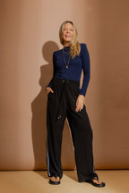 Navy Tencel Long Sleeve Lust Top