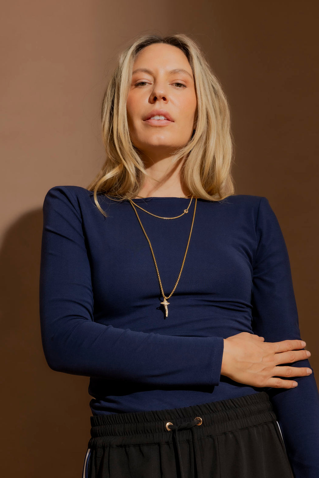 Navy Tencel Long Sleeve Lust Top