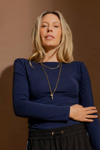 Navy Tencel Long Sleeve Lust Top