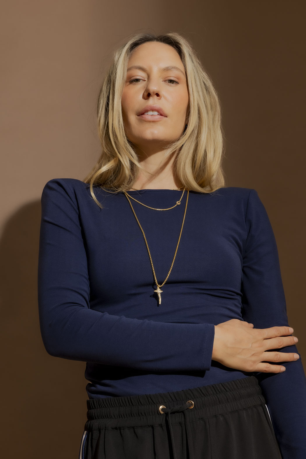 Navy Tencel Long Sleeve Lust Top