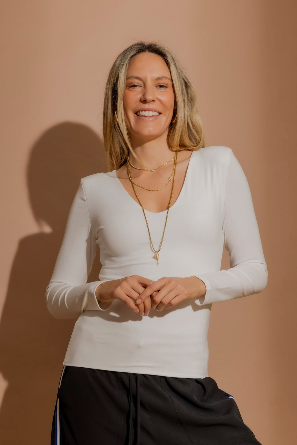 White Tencel Long Sleeve Lust Top