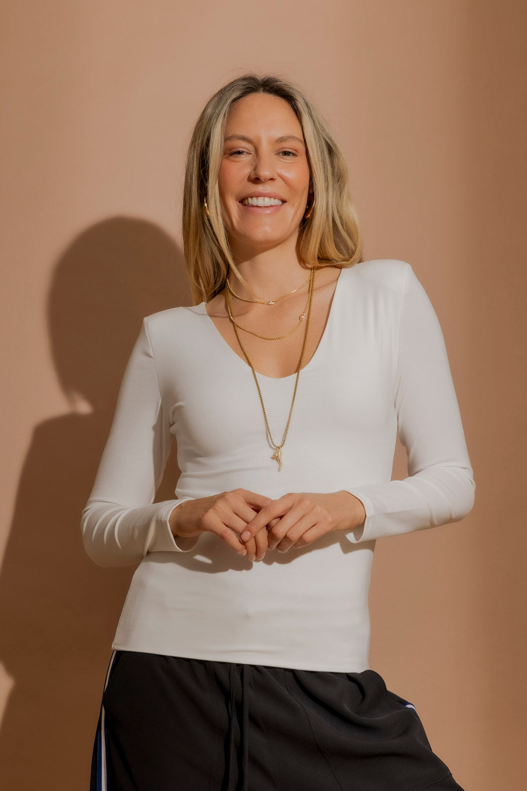 White Tencel Long Sleeve Lust Top