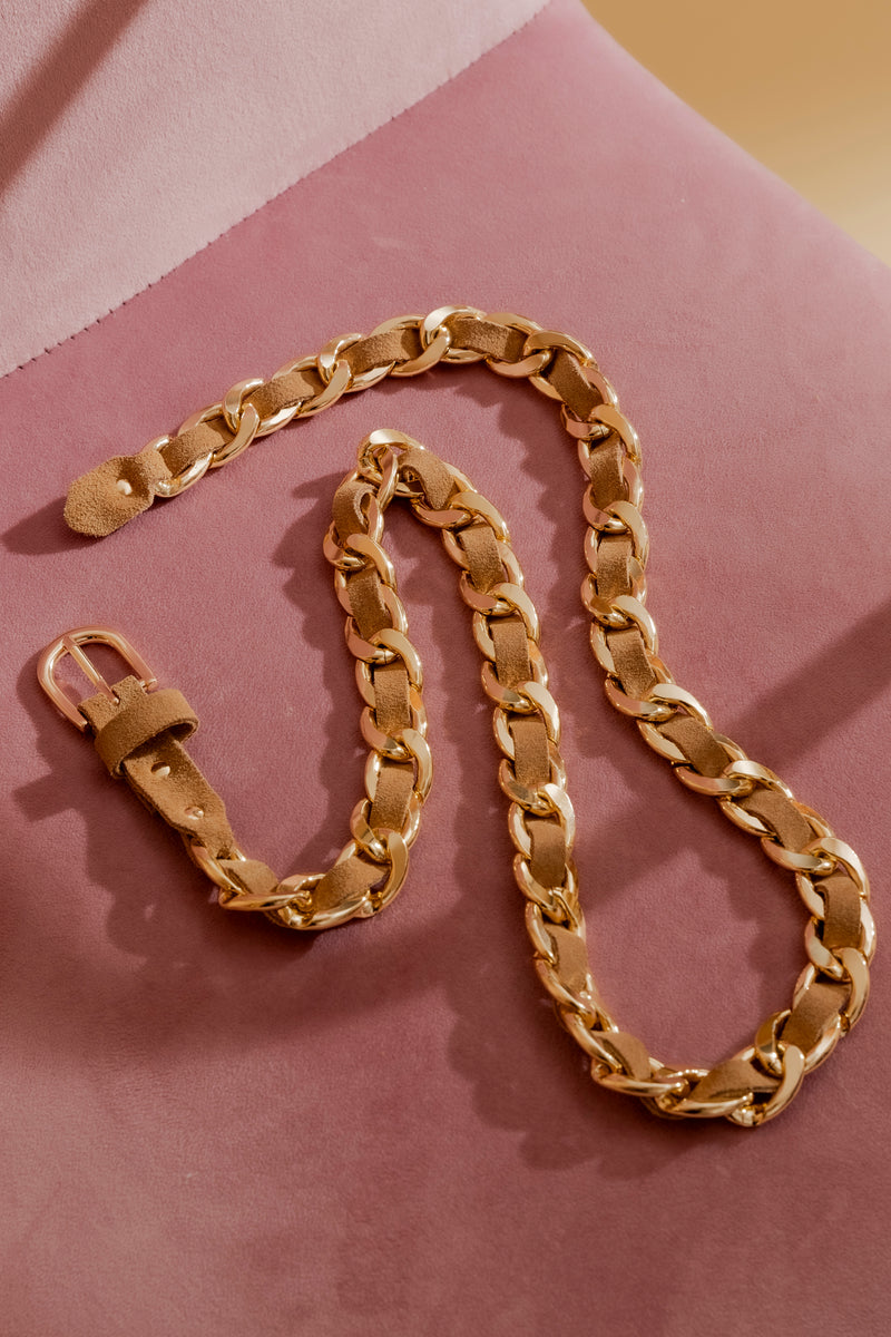 Tan/Gold Suede Chain Belt Tan/Gold S/M