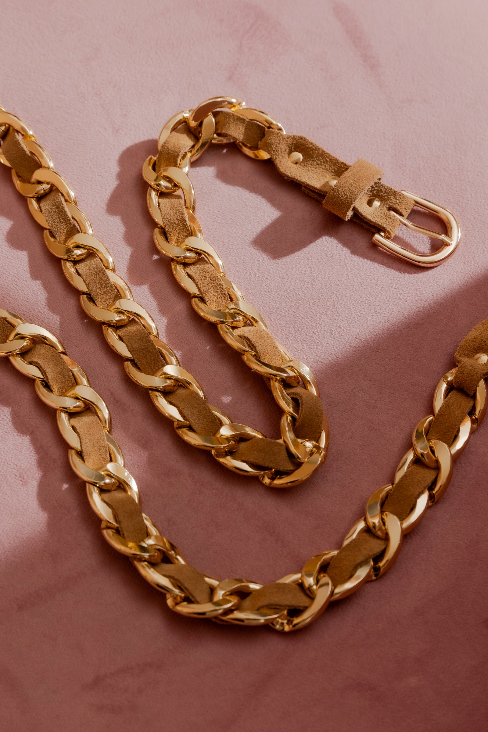 Tan/Gold Suede Chain Belt Tan/Gold S/M