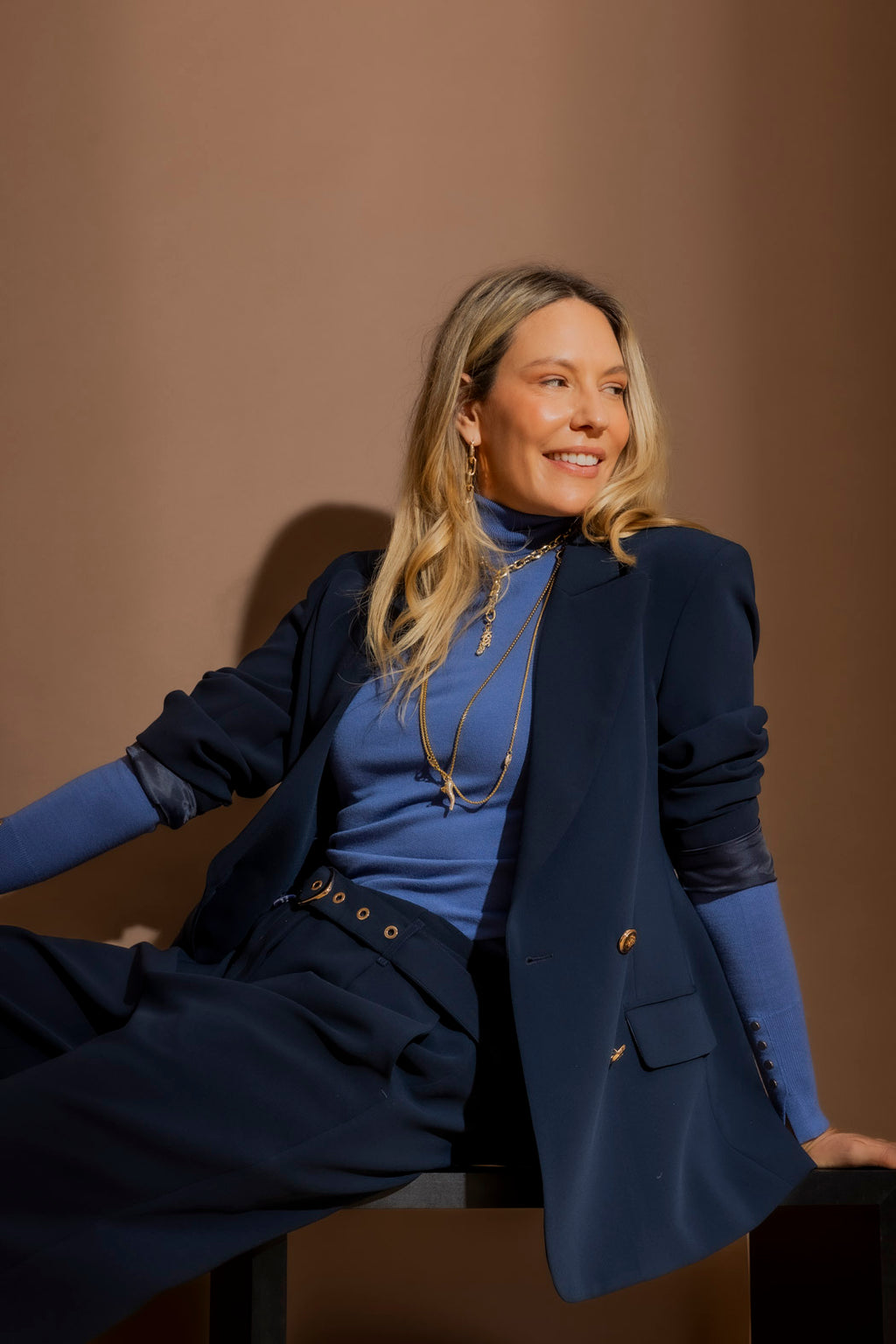 Navy Euro Double Breasted Blazer