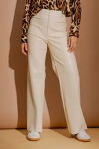 Ivory Faux Leather Pocket Pant
