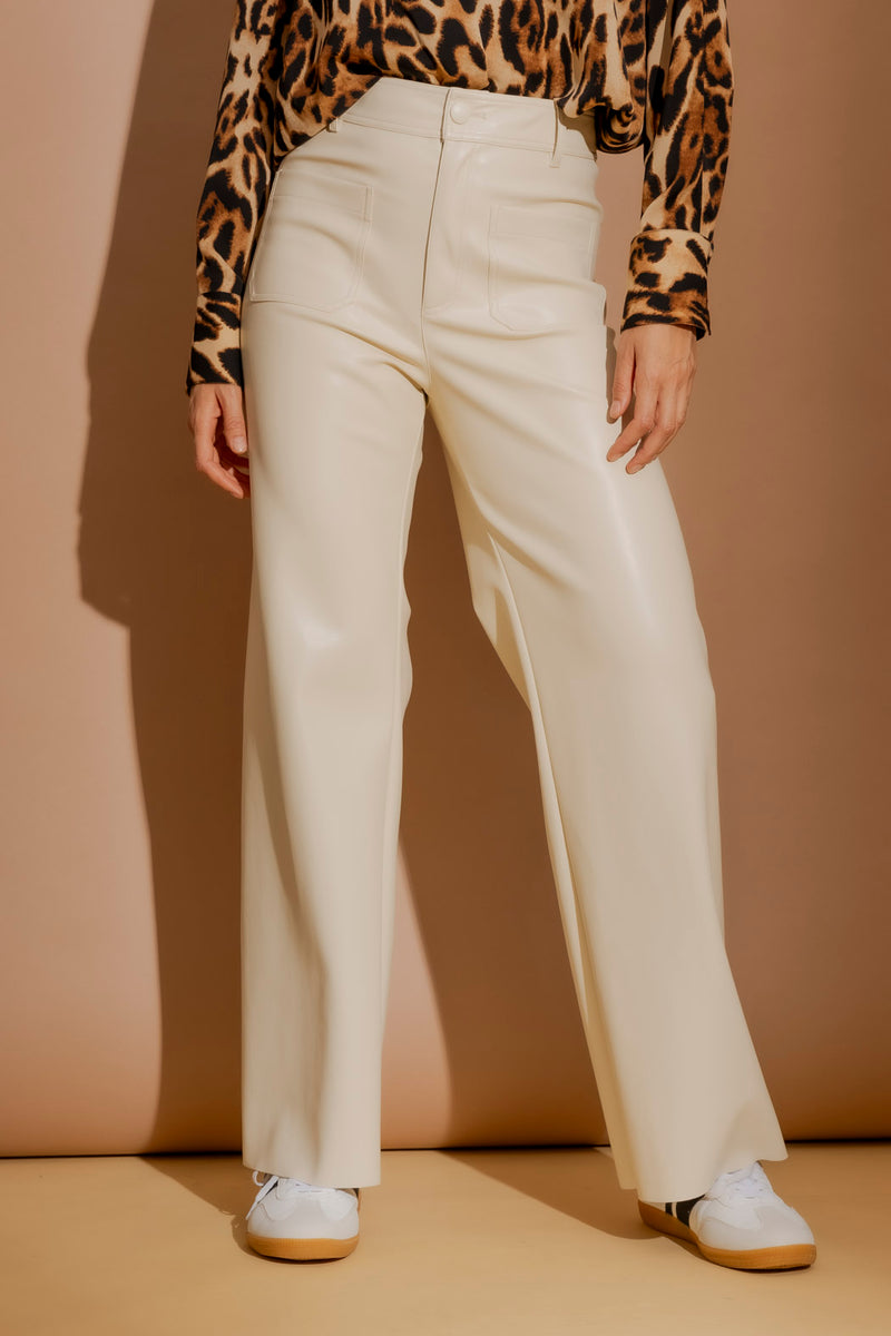 Ivory Faux Leather Pocket Pant