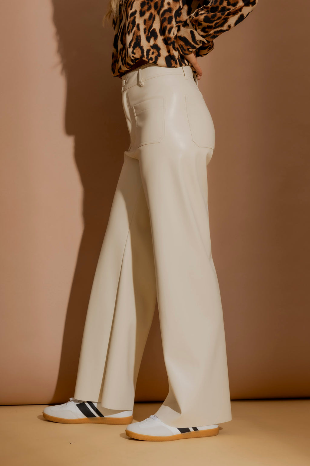 Ivory Faux Leather Pocket Pant