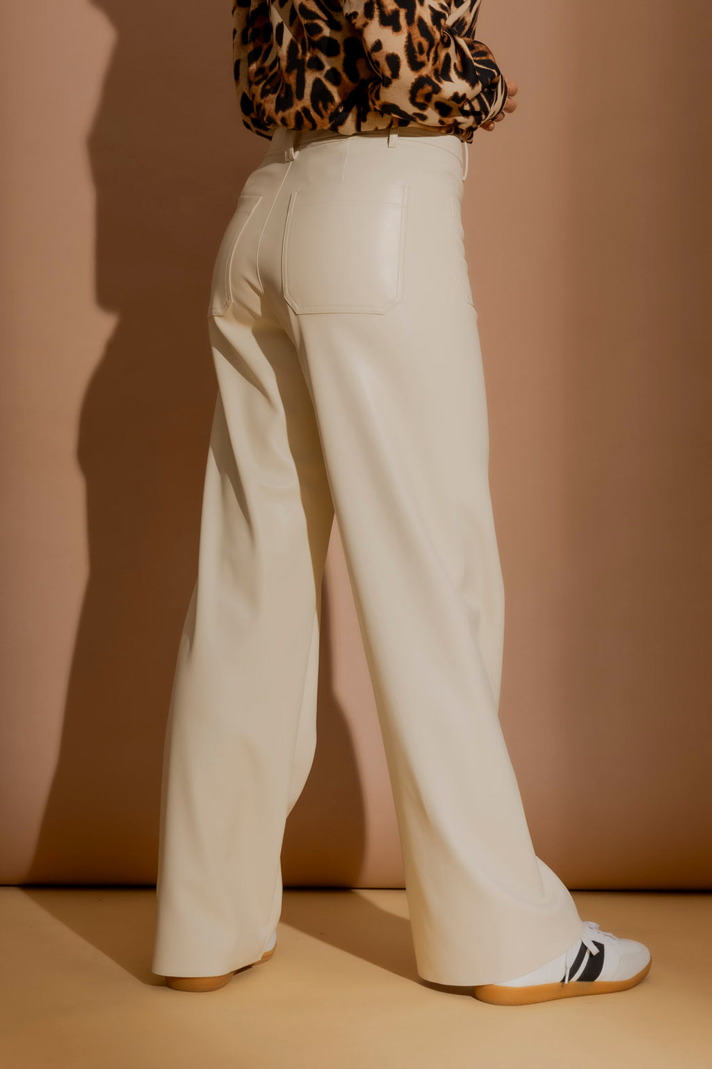 Ivory Faux Leather Pocket Pant
