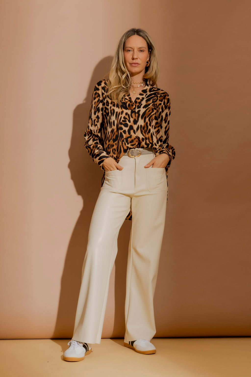 Ivory Faux Leather Pocket Pant