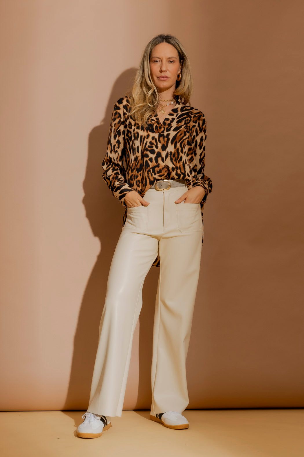 Ivory Faux Leather Pocket Pant