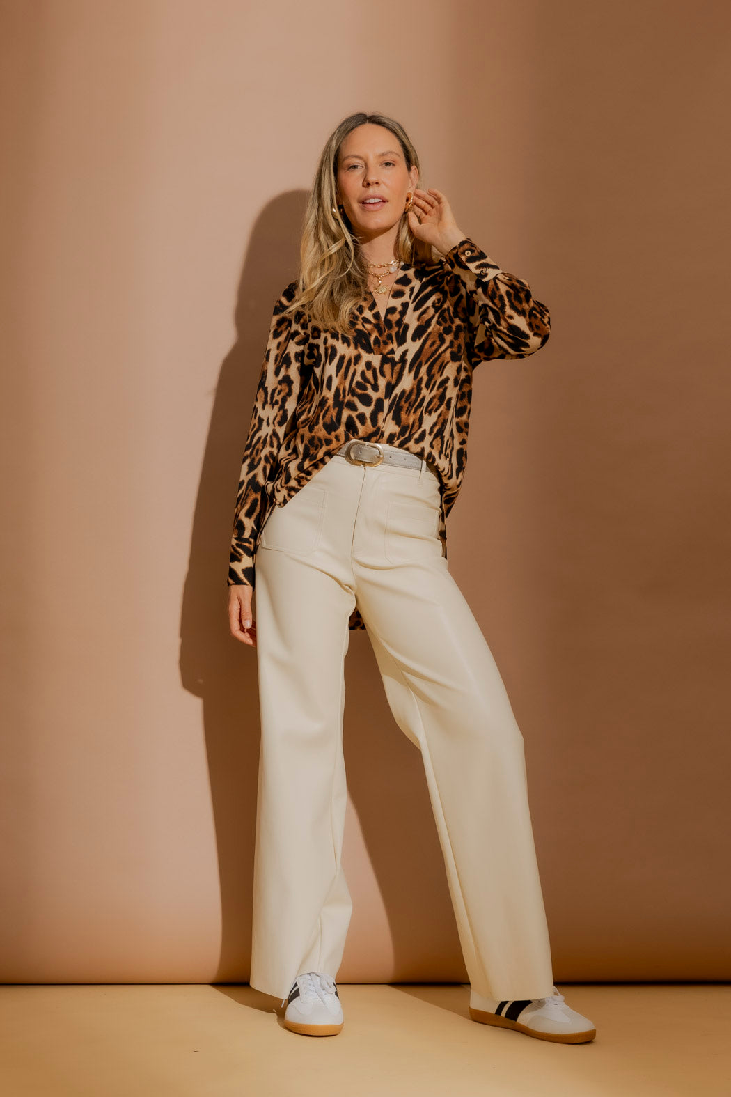 Ivory Faux Leather Pocket Pant