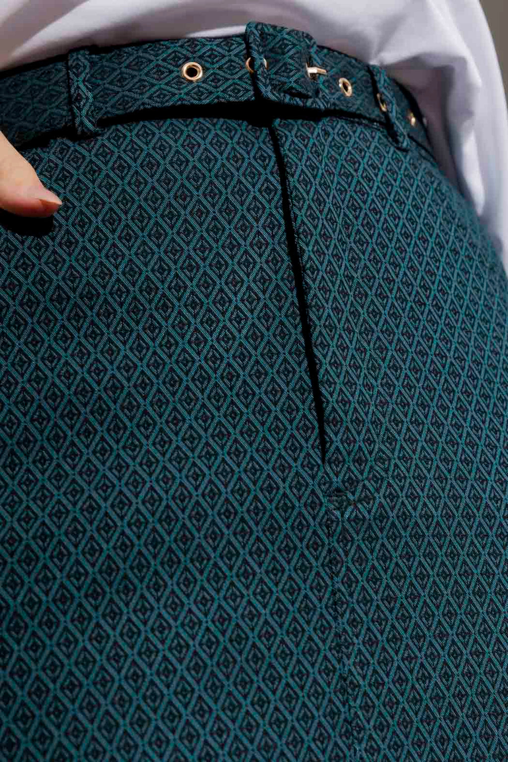 Jade Diamond Belted Midi Skirt