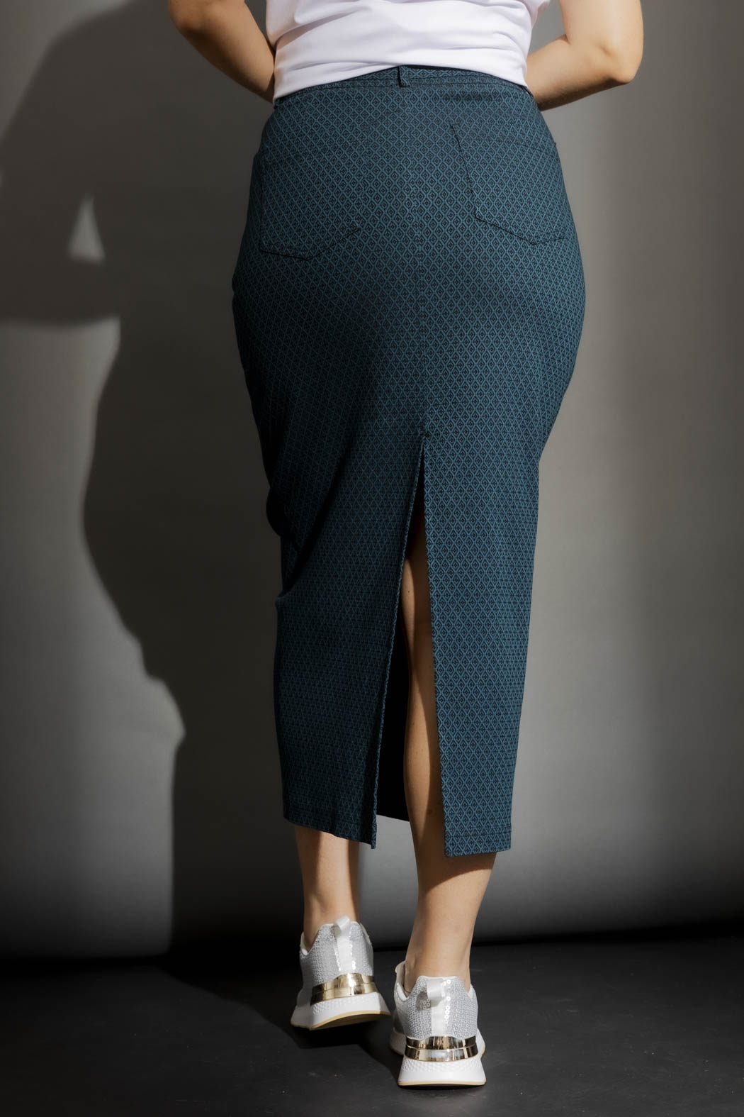 Jade Diamond Belted Midi Skirt