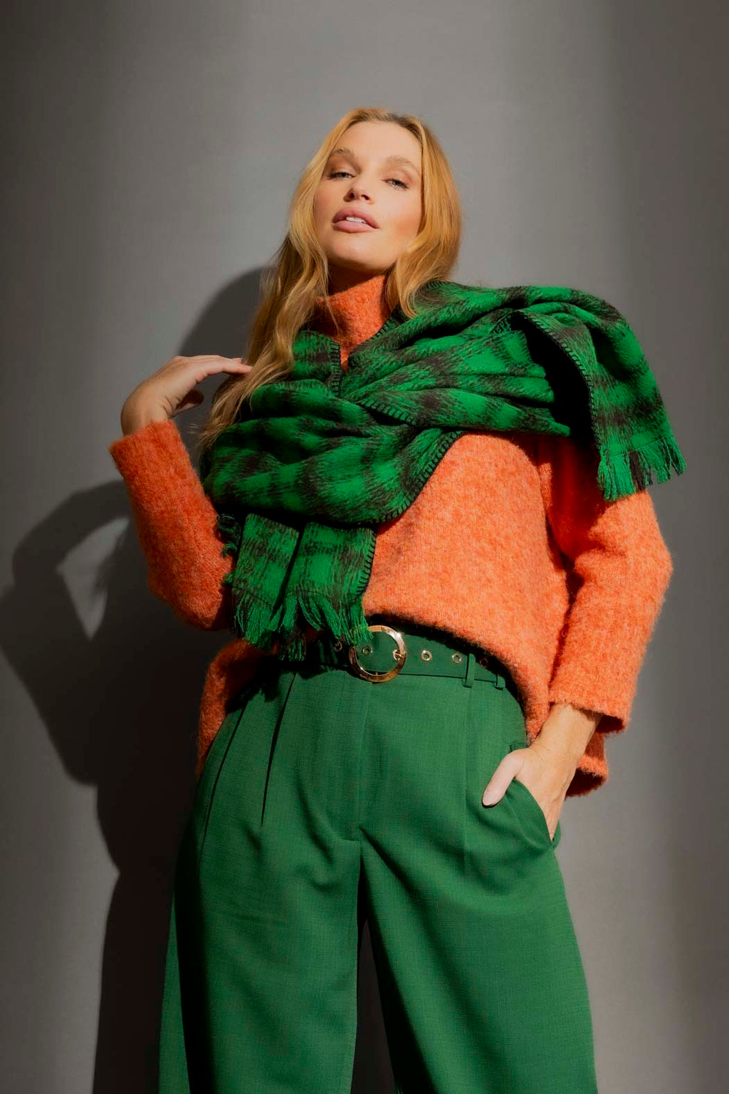 Green Check Blanket Scarf Green Check