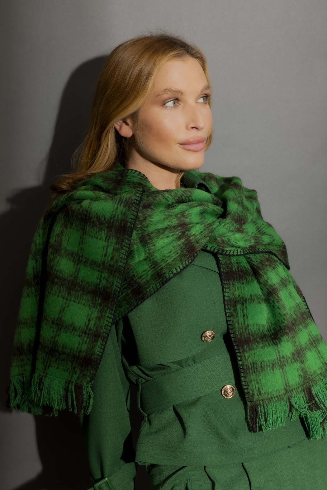 Green Check Blanket Scarf Green Check