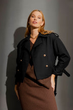 Black Textured Crop Trench Black S