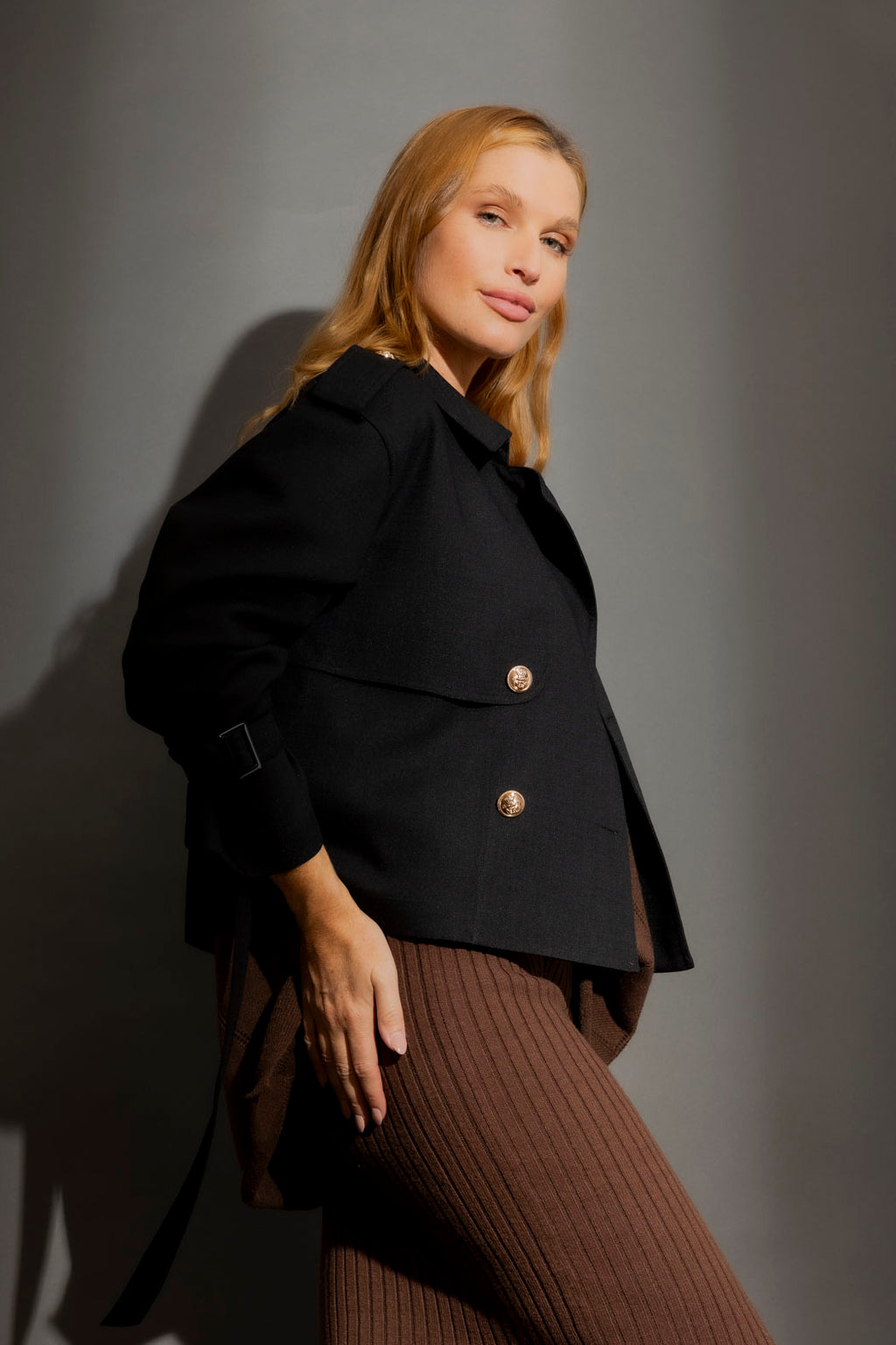 Black Textured Crop Trench Black S